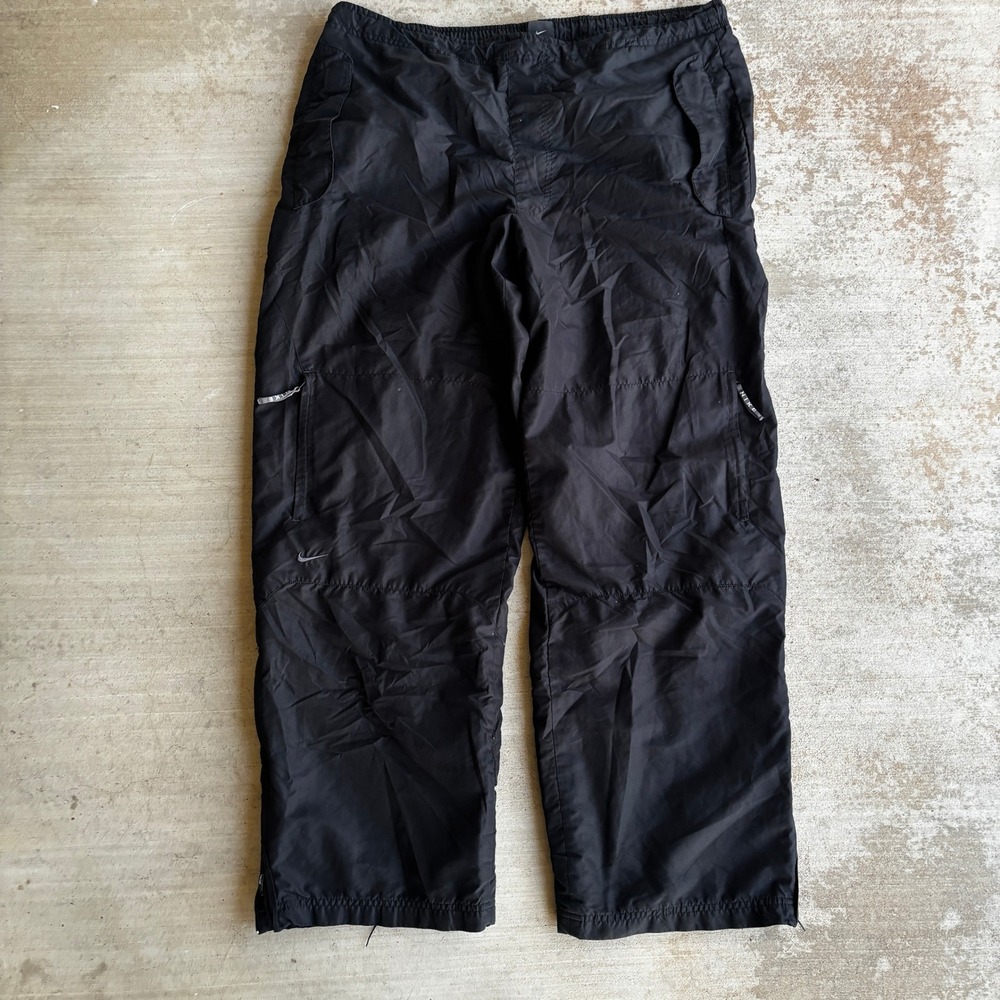 Nike Mens XL Black Y2K Track Pants Lined Adjustable Waist Pockets Windbreaker